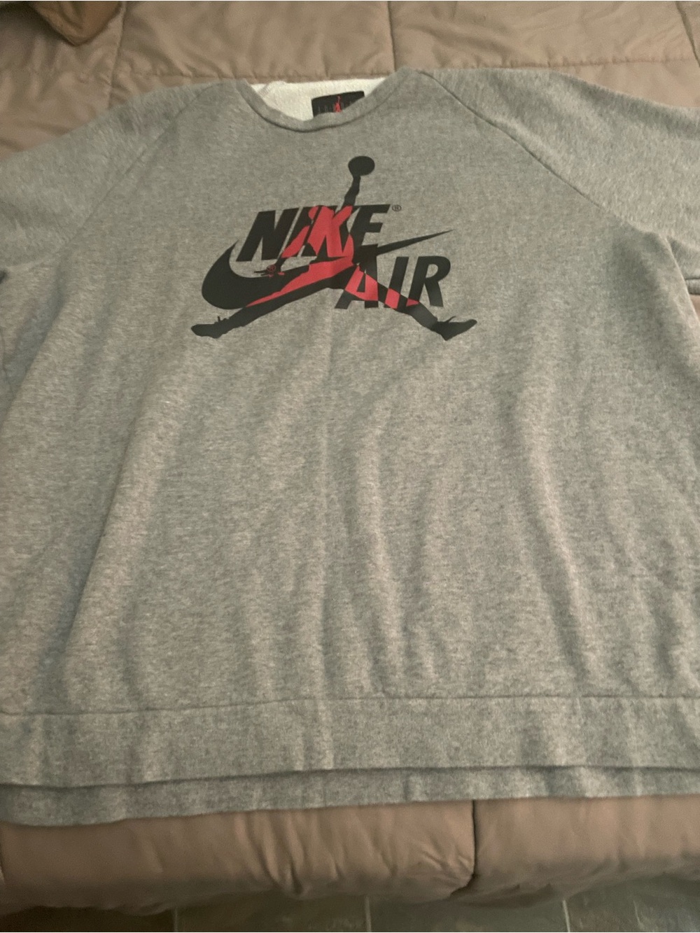 Jordan Gray Crewneck Sweatshirt with Black and Red Logo